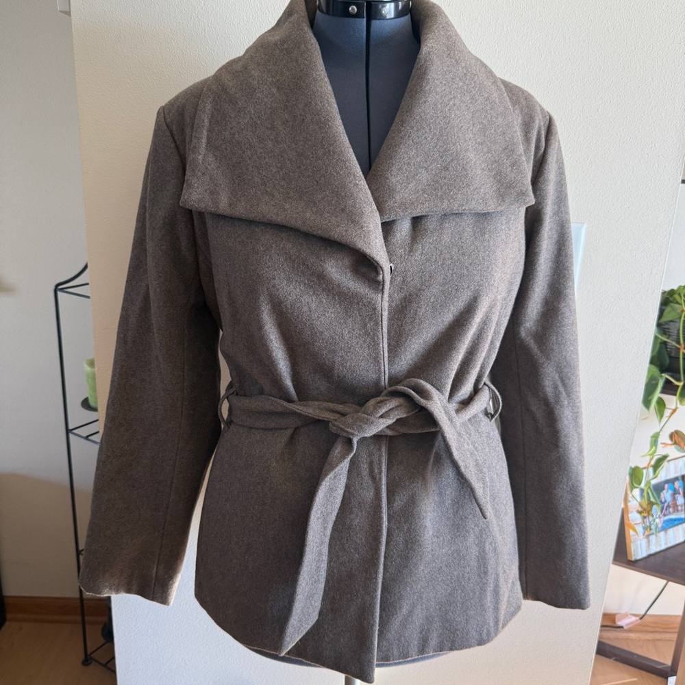 New York & Company Women’s  Brown Belted Wool-Blend Coat w/ Wide Collar, Size XL